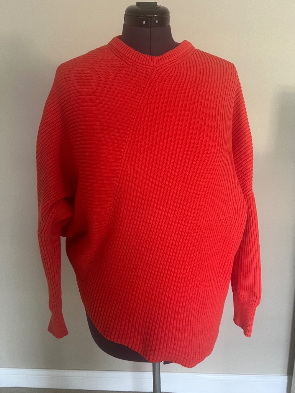 Free People Sweater Downtown Knit Rib Asymetric Pullover Cotton Blend Red Sz S